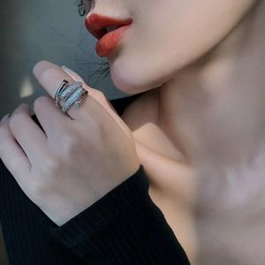 Silver Cubic Zirconia Crystal Geometric Adjustable Ring